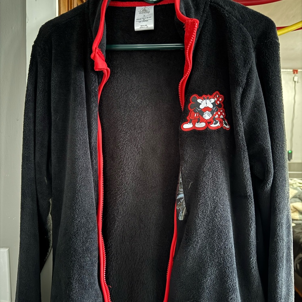 Black and Red Zip-Up Jacket with Cartoon Patch